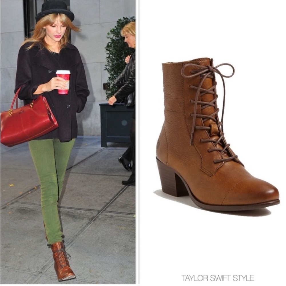 Frye Courtney Brown Leather Lace Up Vintage Low Heeled Everyday Ankle Booties - Picture 2 of 12